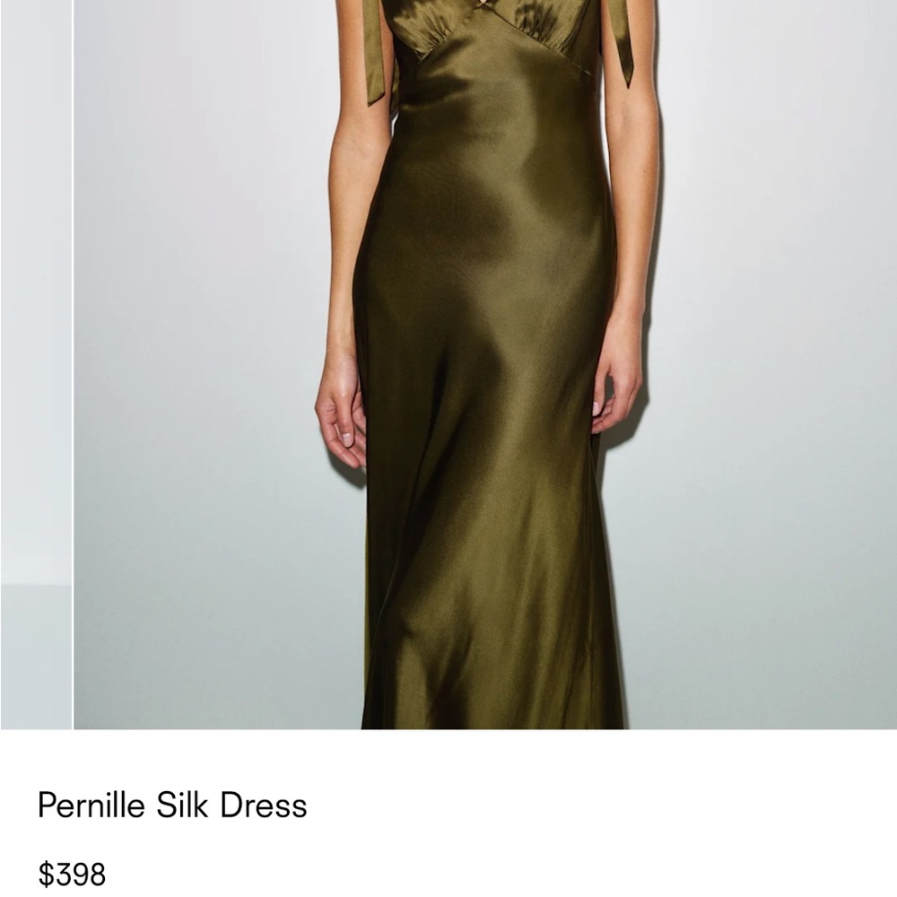 NWT Reformation Silk Slip Dress in Olive / Moss Green